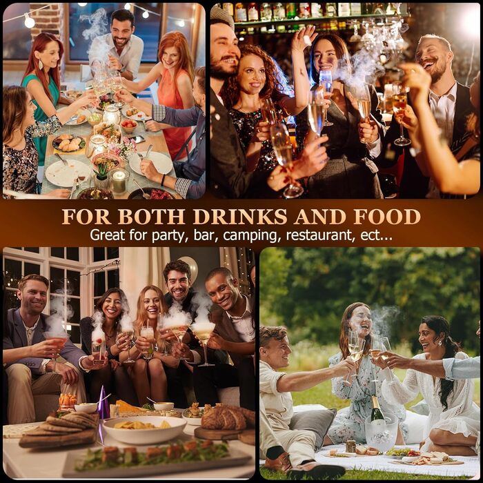 Електричний набір для копчення коктейлів з 4 режимами підсвічування, перезаряджуваний набір для диму з віскі, 6 дерев'яних стружок, без бутану, подарунок на Різдво/День народження для чоловіків, батьків, чоловіків FY01