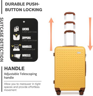 Валіза-тележка KONO з жорстким корпусом, 76x50x31 см, білий (жовтий, S 57x40 см)