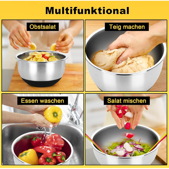 Набір мисок з нержавіючої сталі, 7 шт. з кришкою, тертки, для випічки та зберігання, стакові, універсальні, придатні для миття в посудомийній машині (0,63/1/1,5/2/3/4/5 QT)