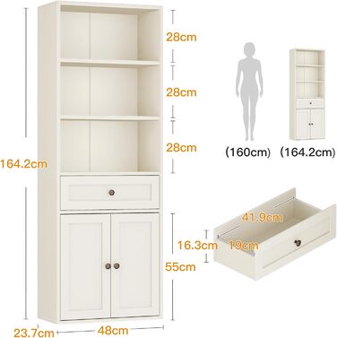 Стелаж Coleshome з дверцятами та шухлядами: 5 полиць, 48x24x164.2 см, білий