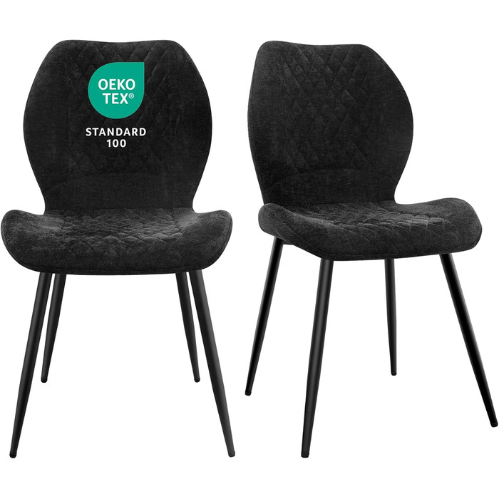 Набір з 4 стільців для їдальні, кухонні стільці, стільці для вітальні, оббиті, ергономічні, з льону, для їдальні, кухні, спальні, ресепшену (Чорний)