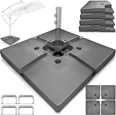Сонцезахисний стійка Tillvex® на 90 літрів / 120 кг - 4 частини для парасольки, з металевим з'єднувачем. Можна заповнювати водою або піском. Стійка для парасольки Ampelschirmständer, вологостійка (Антрацит)