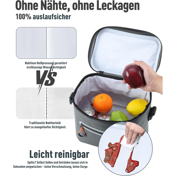 Термосумка-холодильник 14л ізольована водонепроникна темно-сіра для кемпінгу, пікніка, пляжу та грилю