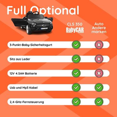 Дитячий електромобіль Mercedes CLS 350 AMG Babycar, 12V, ліцензія, шкіряне сидіння, MP3, пульт, чорний