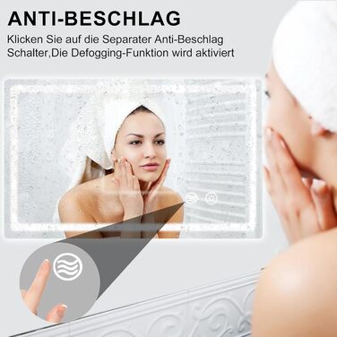 LED дзеркало для ванної кімнати KLGFI з підсвіткою, сенсорним вимикачем та функцією антизапар, 50 x 70 см