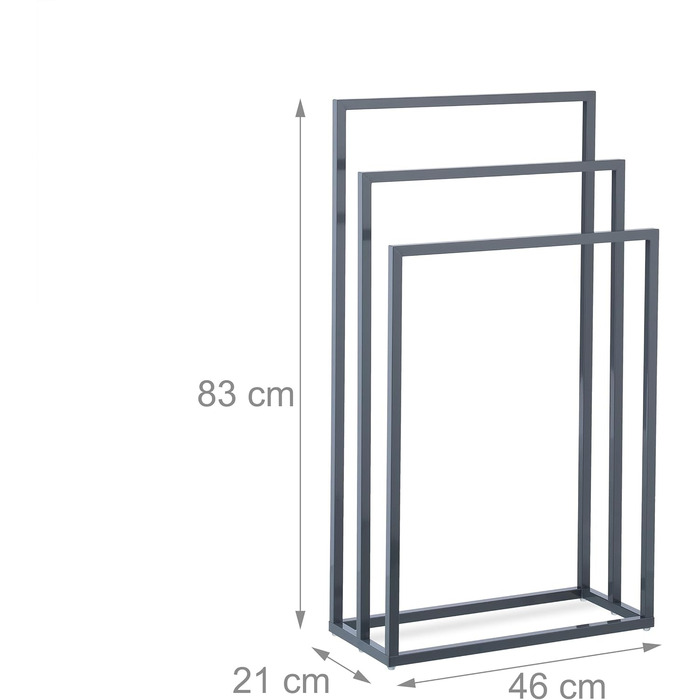 Вішалка для рушників Relaxdays, 3 стовпи, сталь, 83x46x21 см, окремо стояча рушникосушка для душу, антрацит