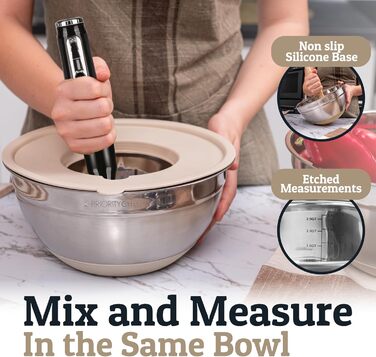 Набір міксерів Priority Chef з кришками, 6 шт. з неслизьким дном, набір міксерів з нержавіючої сталі, 6 герметичних кришок та 3 тертки, блакитний (Getaway Solids) (Хакі)