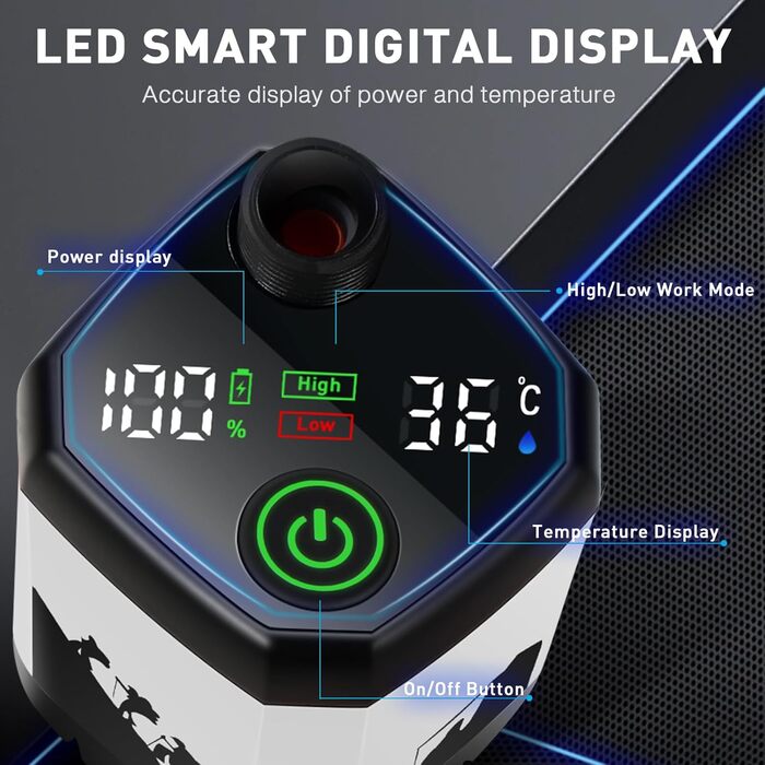 Електричний душ для кемпінгу MIAOKE 7800 mAh з цифровим дисплеєм та термоіндикатором, портативний акумуляторний душ для туризму, подорожей (білий)