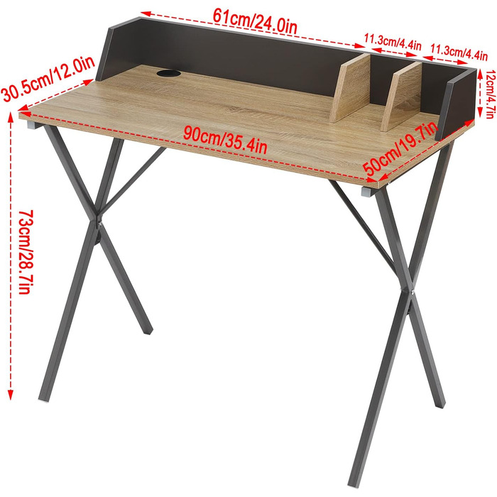 Настільний комп'ютерний стіл 90x50x73CM Офісний стіл Стіл для ПК Робочий стіл для дому, офісу, метал МДФ, світлий дуб темно-сірий світле дерево темно-сірий, 0154