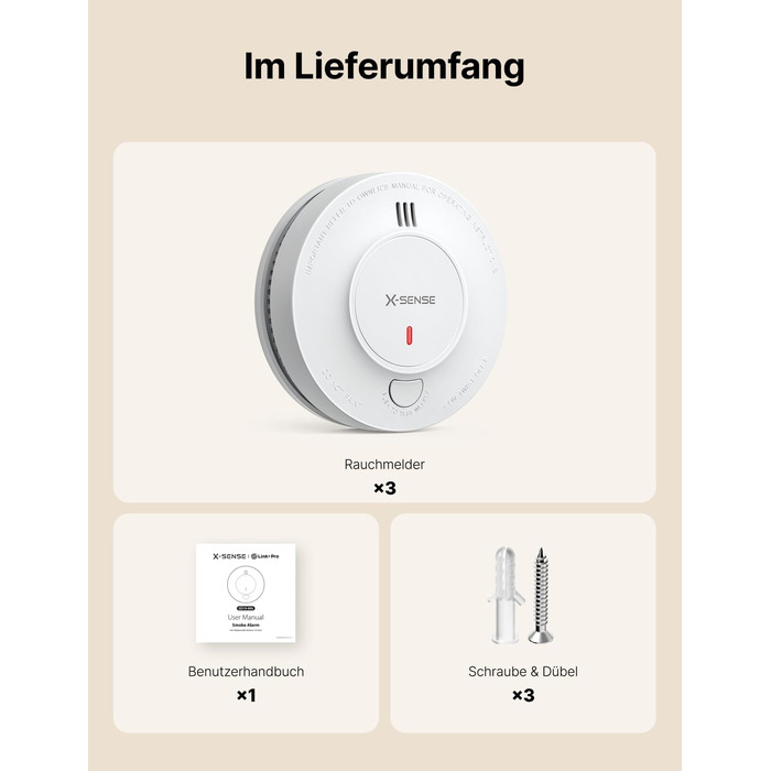 X-Sense Детектор диму Smart WLAN з 10-річною батареєю та базовою станцією SBS50, фотоелектричний бездротовий датчик диму, SD19-MN61, 6 шт. SD19-MN61 з базовою станцією SBS50 (6 шт.) Білий (SD19-MN без базової станції (3 шт.), Білий)