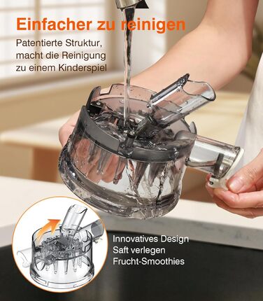 Соковитискач шнековий REV з великим завантажувальним отвором 120 мм, для овочів та фруктів, 1,5 л, режим REV, легко мити