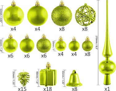 Набір різдвяних дрібничок BRUBAKER з 101 предмета з ялинковими прикрасами з мережива дерева (зелений)
