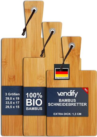 Набір бамбукових дощок для нарізання м'яса 3 - 3 розміри - 39 x 19 x 1,3 см, антисептична дерев'яна дошка з ручкою, для м'яса та овочів (макс. 50 символів)