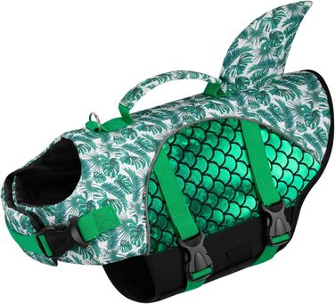 Рятувальний жилет для собак Eyein, рятувальний жилет у формі Акули для собак з високою плавучістю і стійкістю до розриву, рятувальний жилет для собак регульованого розміру для плавання, катання на човнах і в басейні (зелений, М) М зелений
