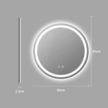 LED дзеркало для ванної кімнати 60x80 см з підсвічуванням, 3 кольори, регулювання яскравості, протитуманне покриття, сенсорне управління