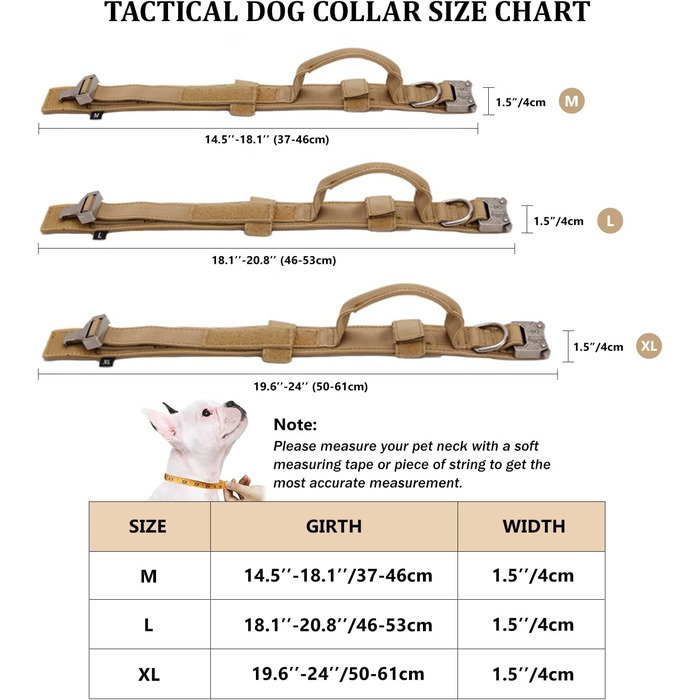 Тактичний нашийник для собак, регульований нашийник з ручкою управління нейлоновий нашийник з м'якою підкладкою і міцною металевою пряжкою для собак середнього розміру (XL, Коричневий) XL коричневий