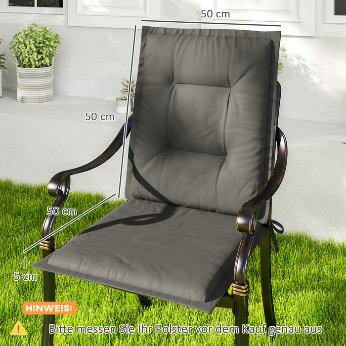 Набір з 4 подушок для сидіння 108 x 50 x 5 см, м'які подушки для стільців з зав'язками, універсальні для використання на вулиці та в приміщенні, світло-сірого кольору.