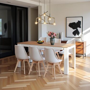 Обідній стіл з 6 стільцями - комплект для їдальні, вітальні, кухні або офісу (160 см, дуб-білий, стільці білі)