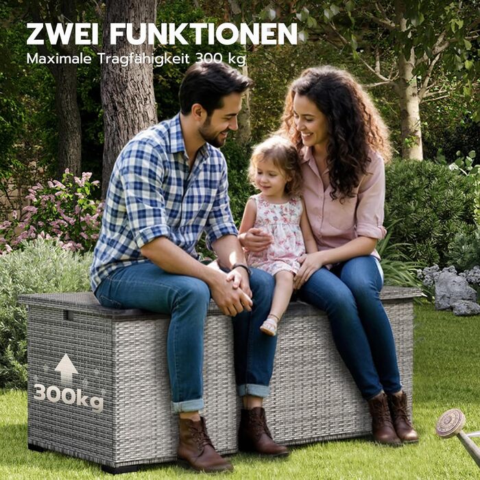 Водонепроникний садовий ящик Amopatio Gartenbox 650л з поліротангу, сірий. Ящик для подушок, металева коробка для зберігання з газліфтами для саду, балкону