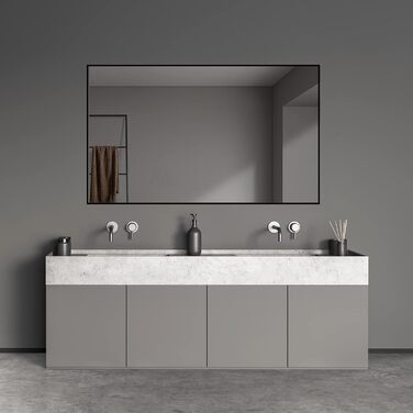 Дзеркало Boromal Spiegel Schwarz 100x60 см прямокутне з металевою рамою для ванної кімнати, спальні, туалетного приміщення. Чорний настінний дзеркало 60L x 100B cm