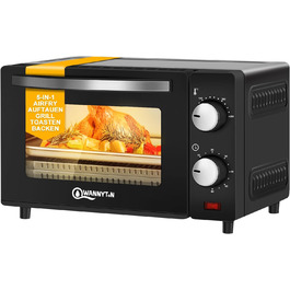 Міні-піч Wannyton 10L: піч для піци, випічки та хліба, 650W, 100-230°C, таймер, решітка, деко, чорний