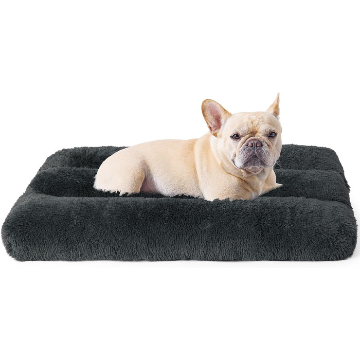 Лежак для собак EHEYCIGA пухнастий, миється, нековзний, темно-сірий, 75x50x10см