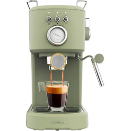 Еспресо-машина Cecotec Compact Power Espresso 20 Retro Green: 1100 Вт, 20 бар, термоблок, капучинатор, манометр