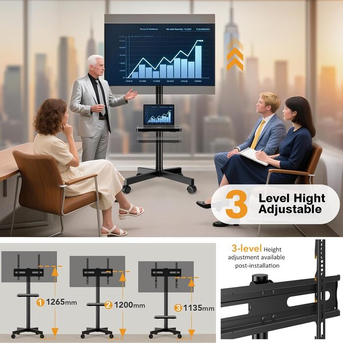 Підставка для телевізора мобільна з колесами Hemudu 23-60 дюймів, до 35 кг, VESA 400x400 мм, регульована висота