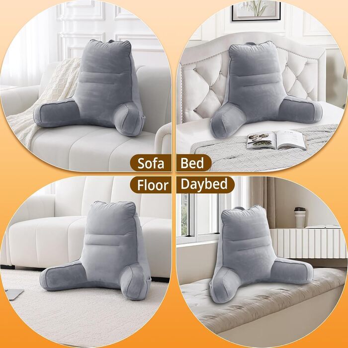 М'яке спинне крісло-подушка Sasttie для ліжка, рожеве (стандарт, темно-сірий) з кишенями та підлокітниками