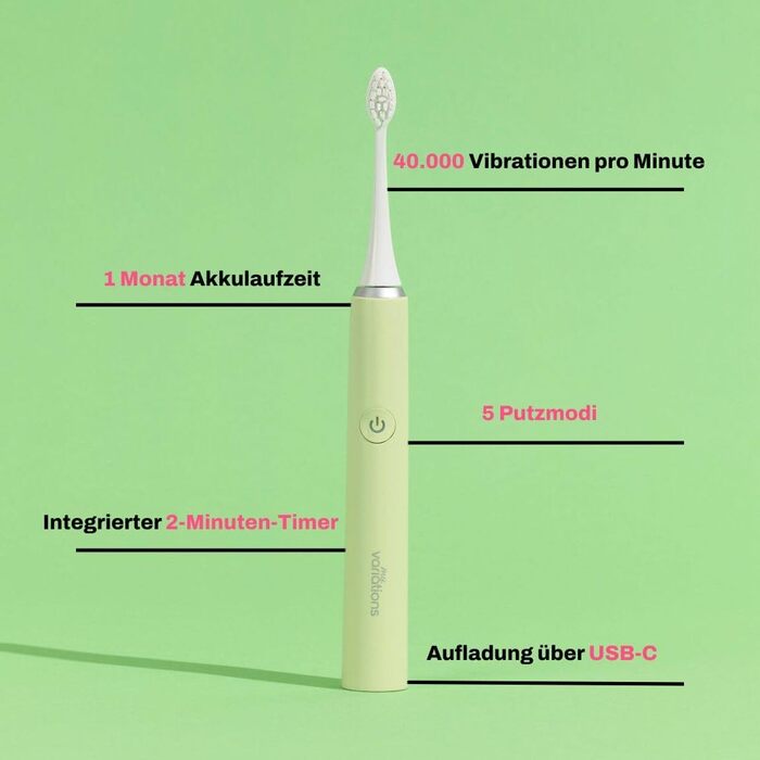 Електрична зубна щітка My Variations - акумуляторна, 5 режимів чищення, таймер 2 хв, чорна