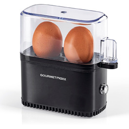 Яйцеварка GOURMETmaxx на 2 яйця Електрична, енергозберігаюча яйцеварка з простим керуванням для ідеальних яєць на сніданок З мірним стаканчиком і вибором яєць Компактний дизайн і без бісфенолу А чорний 2 яйця чорні