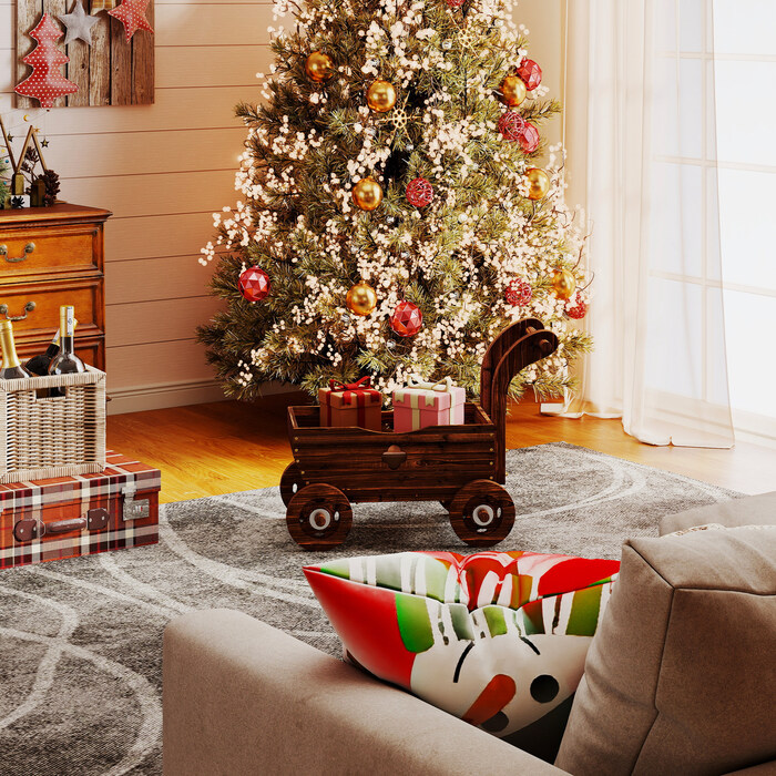 Підвищене грядка з дерева, грядка-вагон, теплиця для ранніх посадок на коліщатках з ручкою, садовий грядок 68 x 38 x 52 см