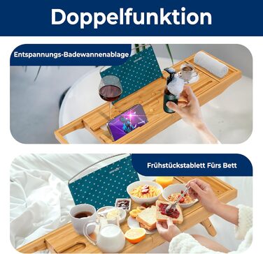 Сервірувальне піднос SereneLife 2-в-1 для ванни та ліжка – бамбуковий, складаний, регульований за розміром, вологостійкий, з жорсткою та м'якою задньою частиною, подарунковий набір