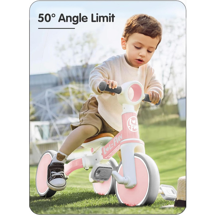 Дитячий біговел-триколіс LOL-FUN 5-в-1 з ручкою, рожевий - для хлопчиків та дівчаток від 1 року