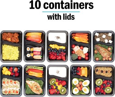 Упаковок 2 контейнери для приготування їжі з коробки для їжі в голку, коробки для ланчу можна використовувати в мікрохвильовій печі, мити в посудомийній машині і повторно використовувати в, 10