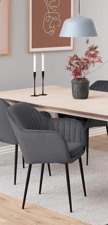 AC Design Furniture Стілець для їдальні Wendy, темно-сірий/чорний, велюр/метал, 57x61x83 см