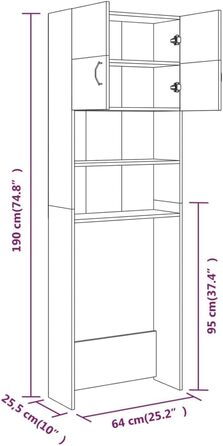 Пральна машина Шафа 2 двері 2 відділення Тумба для ванної кімнати 64x25.5x190см Дерево (Сіра Sonoma)