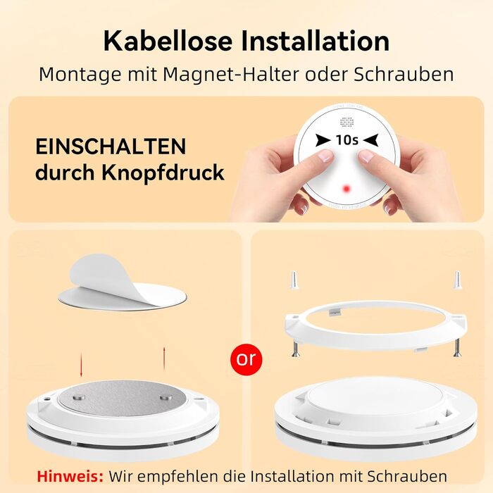 Датчик диму Rauchmelder з батареєю на 10 років, магнітне кріплення, EN14604, радіо, 85dB, без свердління, набір 6 шт.