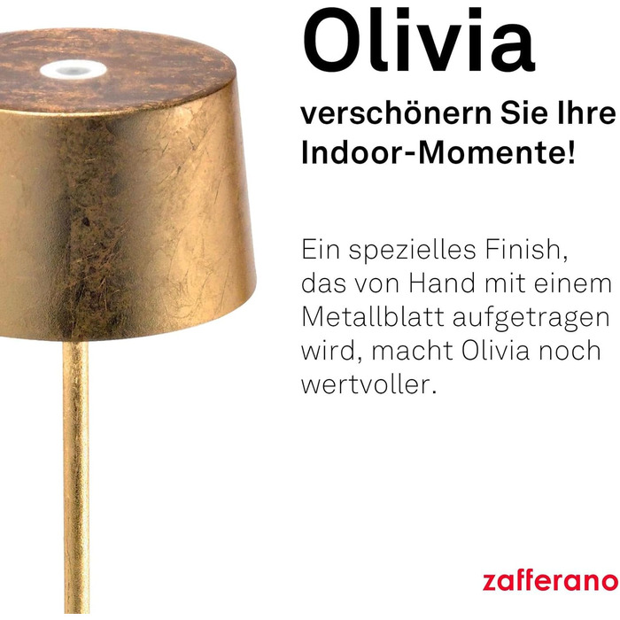 Zafferano Olivia Pro: портативна лампа з регулюванням яскравості, золото, 35 см