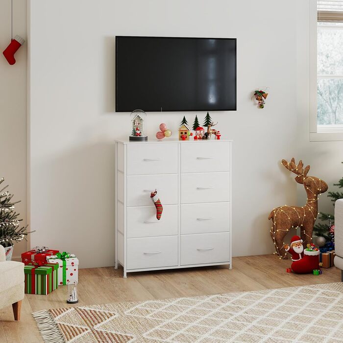 Комод з тканини з 8 шухляд, білий, 30x80x93 см