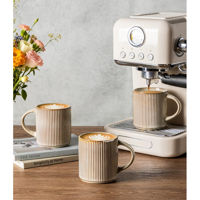 Набір посуду GBhome з каменю, 12 предметів, для 4 осіб, ручна робота, з реактивною глазур'ю, безпечний для мікрохвильової печі та посудомийної машини (Cappuccino, 6 чашок)