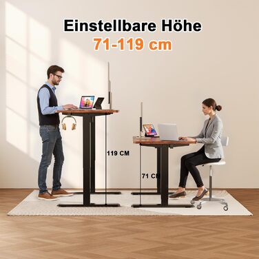 Електричний регульований стіл JUMMICO Standing Desk, висота регулюється, з функцією пам'яті, білий (180 x 80 см, коричневий)