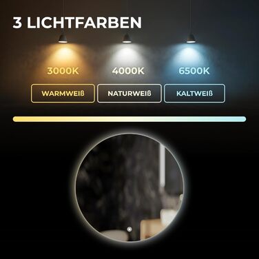 LED дзеркало для ванної кімнати BR Bringer, діаметр 80 см, з підсвічуванням, антизапарюванням, регулюванням яскравості, 3 кольори світла, сенсорне управління, пам'ять, модель BRRS201