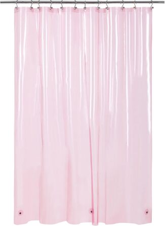 Душовий завіс Barossa Design, міцний, товстий, водонепроникний, з кільцями та магнітами, прозорий, 182.9 x 182.9 см, рожевий