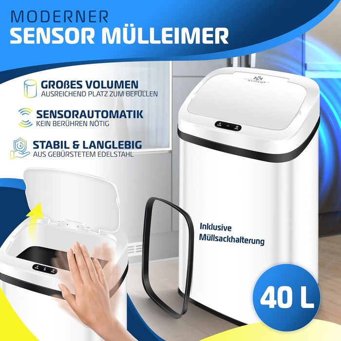 Сміттєве відро KESSER® Sensor з датчиком руху, 30 л, нержавіюча сталь, з м'яким закриттям кришки та LCD-дисплеєм