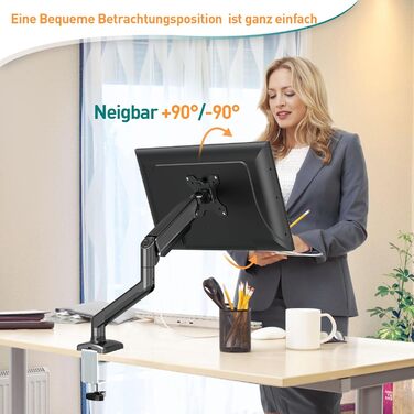 Кріплення для монітора ELIVED EV004W - підходить для моніторів 13-32 дюймів, до 9 кг, VESA 75/100mm, газ-амортизатор, регулювання висоти, нахил, поворот, білий