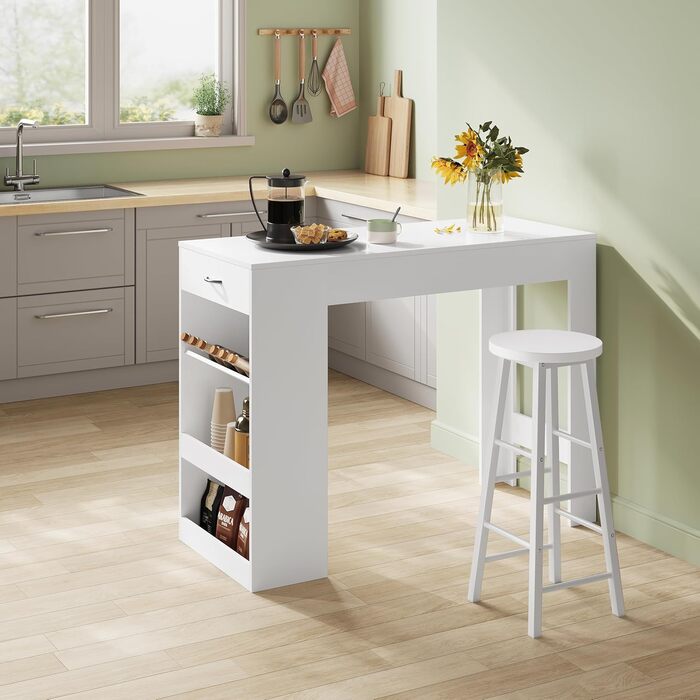 Столик-бар WOLTU з шухлядою та полицями для вина, 90x50x120 см, білий