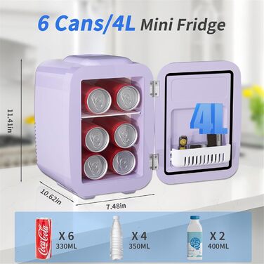 Міні-холодильник YASHE, 4 літри: для косметики, напоїв, 220V AC/ 12V DC, термоелектричне охолодження та нагрівання, для спальні, офісу, гуртожитку, авто (фіолетовий)