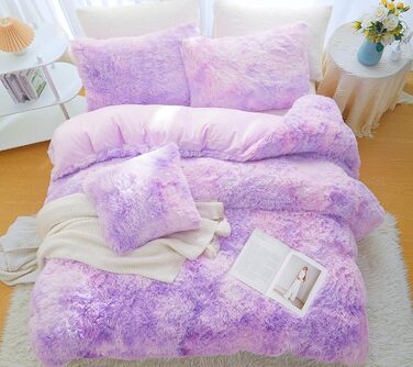 Комплект постільної білизни Menkala Plush 155x220 Tie Dye Purple, Пухнастий, з наволочкою 80x80 см