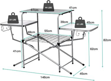Кемпінговий стіл Giantex, розбірний, з 2 бічними полицями та сумкою для перенесення, алюмінієва стійка для барбекю для пікніка